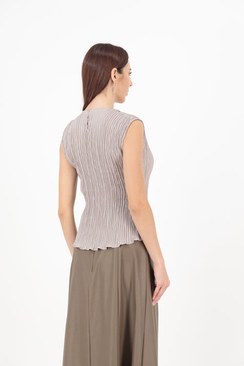HIGH NECK PLEATED SHIMMER TOP
