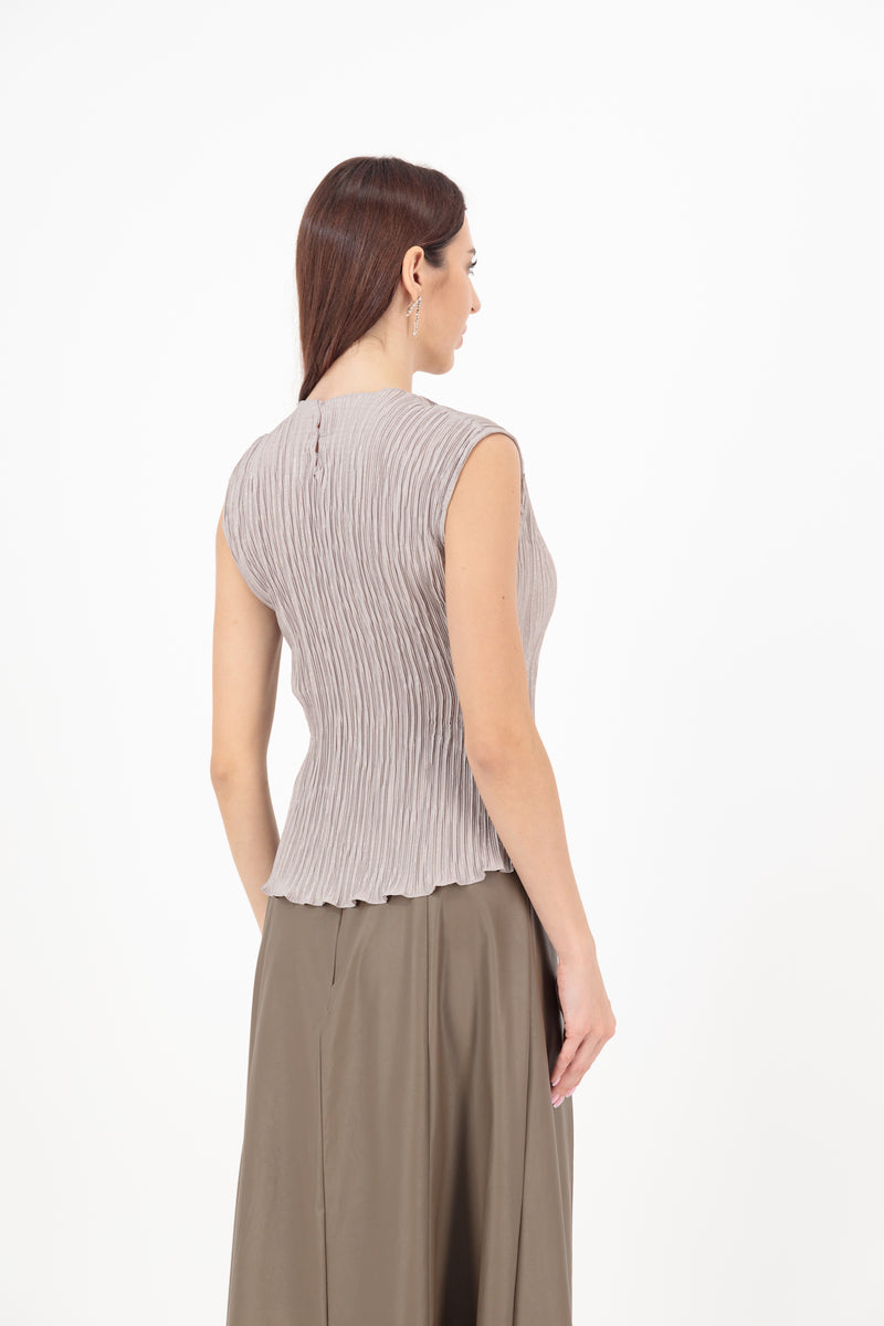 HIGH NECK PLEATED SHIMMER TOP