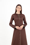 FAUX LEATHER-TRIMMED SLIP DRESS
