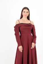 LACE GLIMPSE DRAPED OFF-SHOULDER DRESS