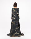 SILK SATIN SHIMMER LINES PRINTED GOWN