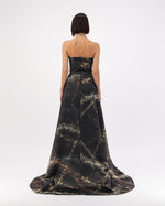 SATIN GLITTER LINES PRINTED GOWN