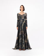 SILK SATIN SHIMMER LINES PRINTED GOWN