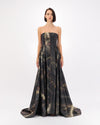 SATIN GLITTER LINES PRINTED GOWN