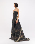 SATIN GLITTER LINES PRINTED GOWN