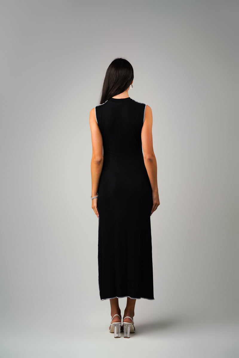 RIBBED COLOR BLOCKED EXPOSED SEAM DRESS