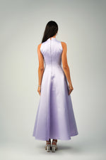 SEAMED SATIN HIGH-NECK DRESS
