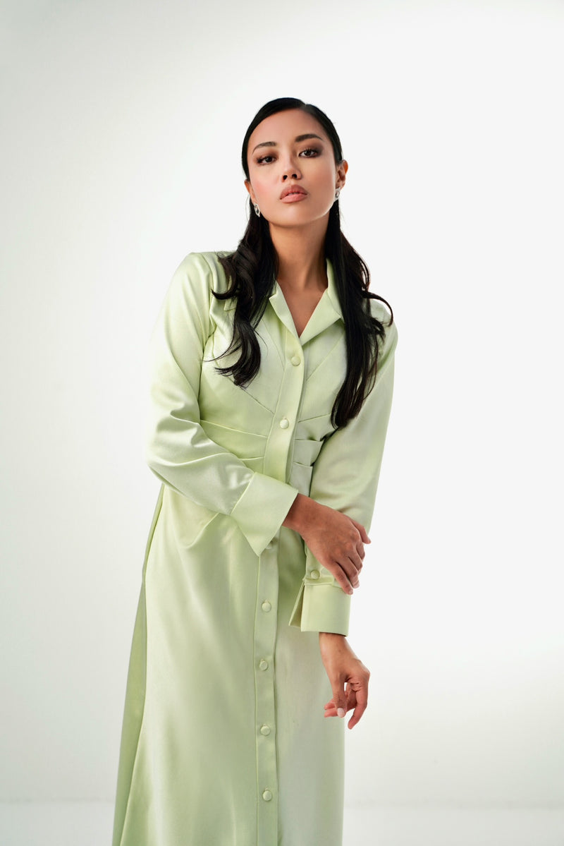 LIME RUCHED DETAIL SHIRT DRESS