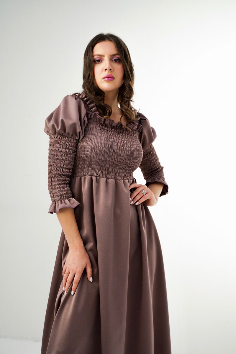 ELASTIC BUST AND SLEEVE DETAIL DRESS