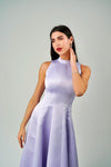 SEAMED SATIN HIGH-NECK DRESS