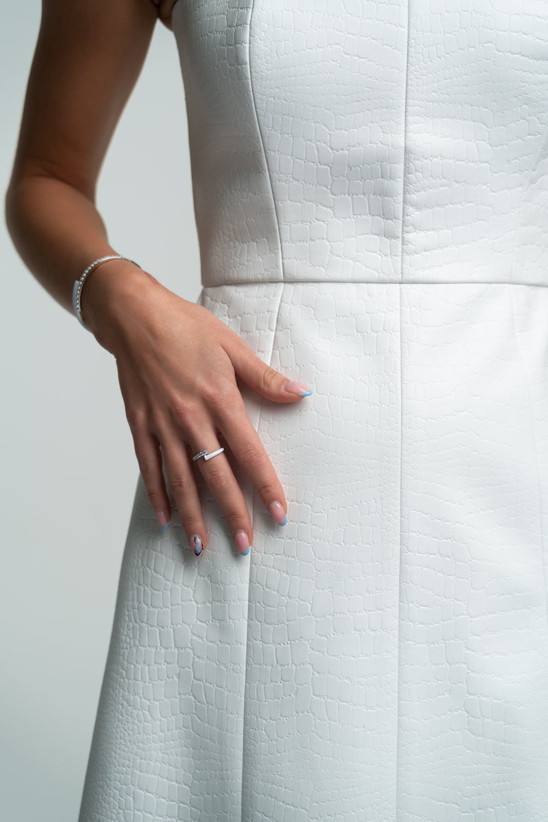 FAUX LEATHER STRAPLESS DRESS X ORGANZA