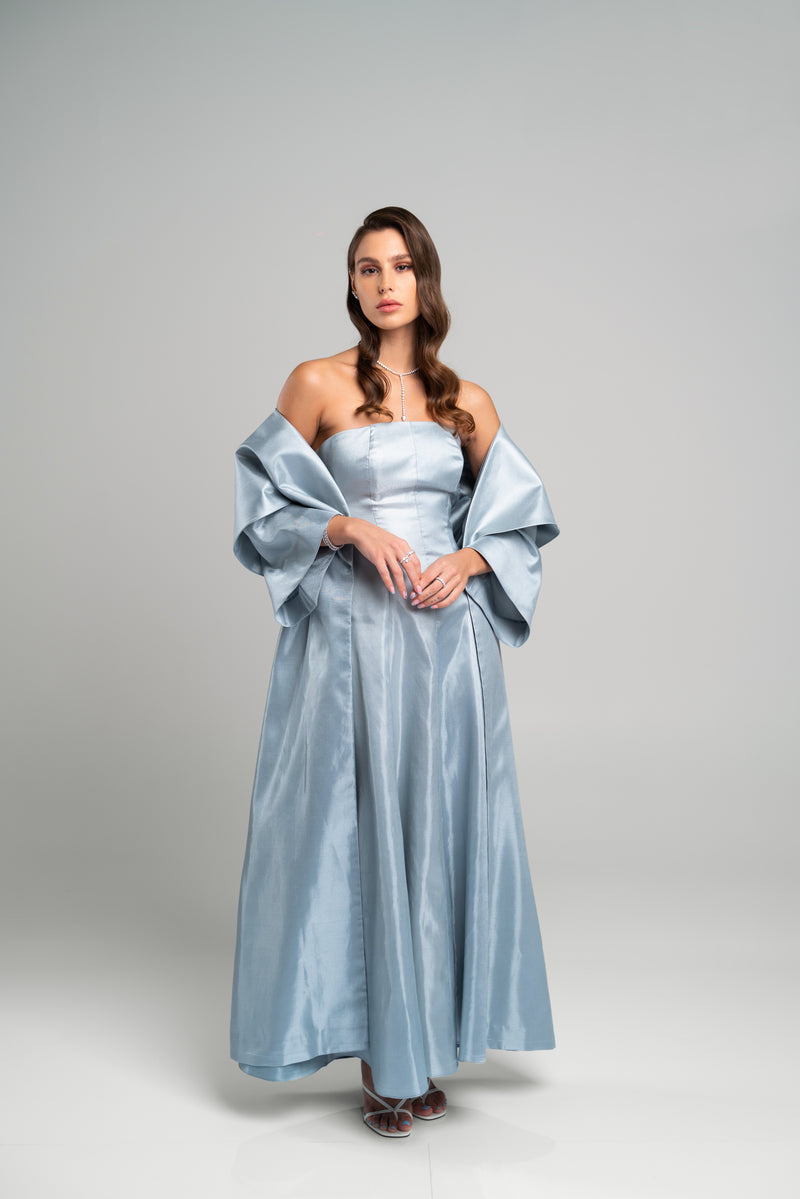 STRAPLESS DRESS X WIDE SLEEVE COVER UP