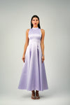 SEAMED SATIN HIGH-NECK DRESS