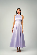 SEAMED SATIN HIGH-NECK DRESS