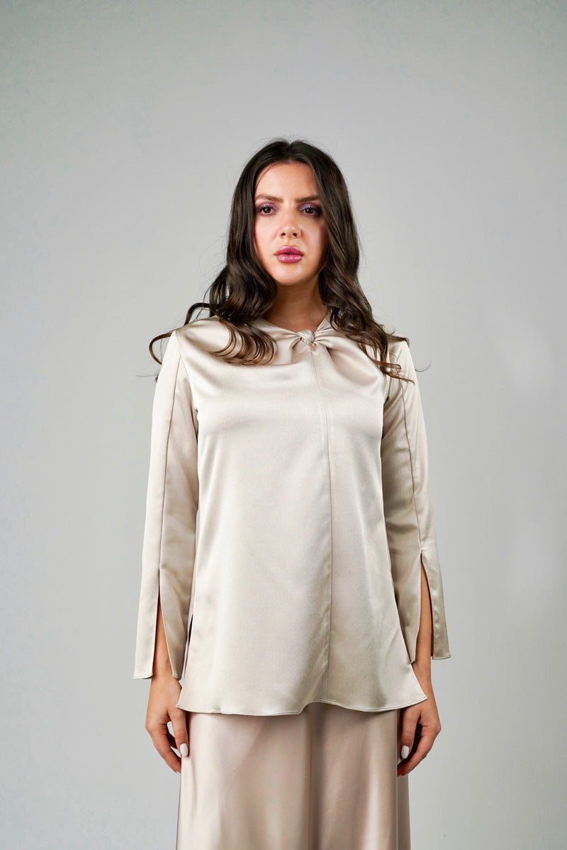 KNOTTED NECKLINE BLOUSE