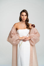 FAUX LEATHER STRAPLESS DRESS X ORGANZA