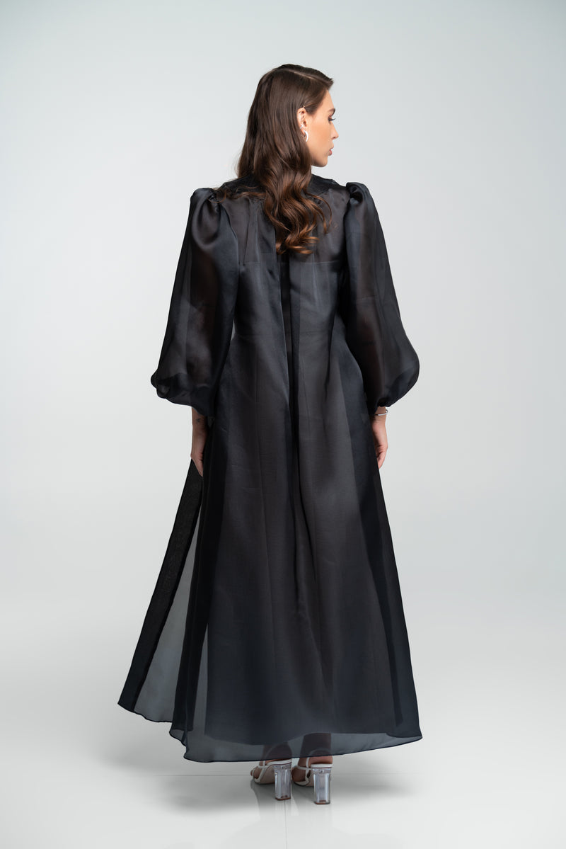 FAUX LEATHER STRAPLESS DRESS X ORGANZA