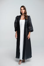 FAUX LEATHER STRAPLESS DRESS X ORGANZA