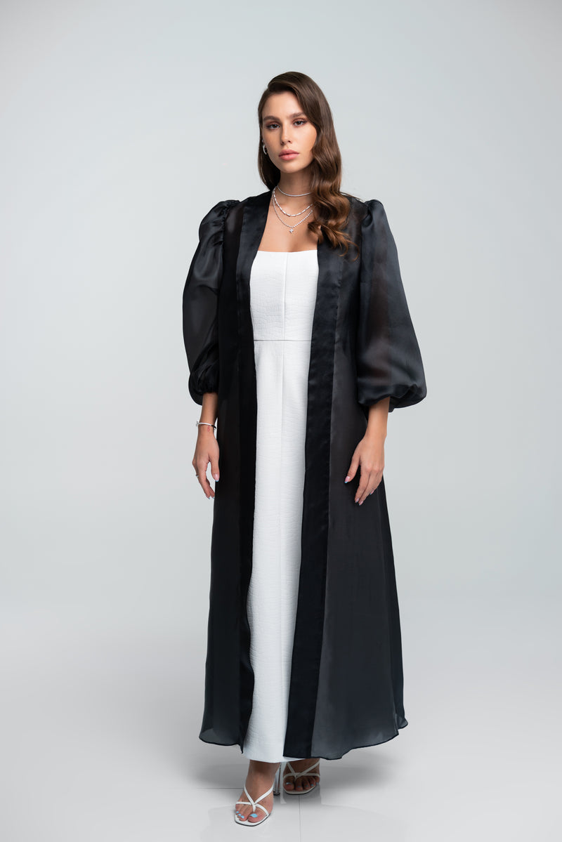 FAUX LEATHER STRAPLESS DRESS X ORGANZA