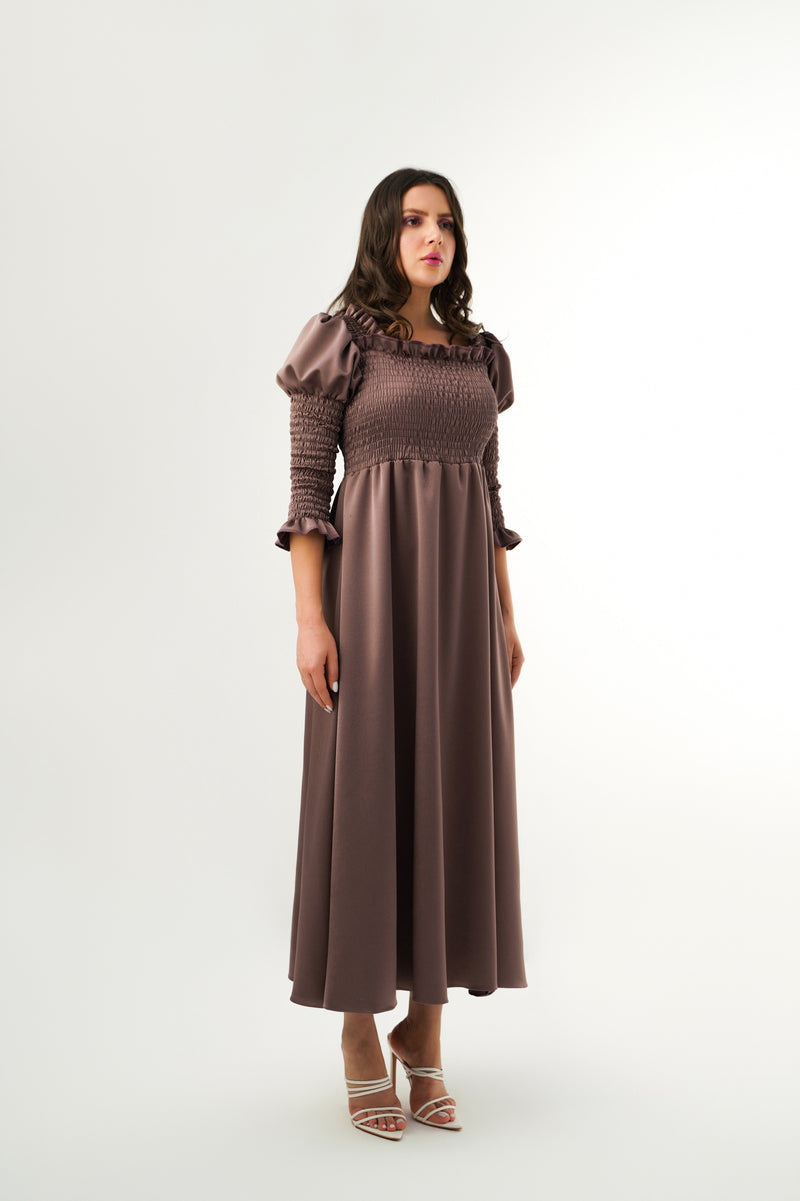 ELASTIC BUST AND SLEEVE DETAIL DRESS