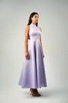 SEAMED SATIN HIGH-NECK DRESS