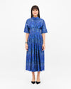 PRINTED LINEN SNATCHED WAIST DRESS