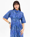 PRINTED LINEN SNATCHED WAIST DRESS