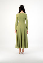 SEAMED A-LINE RIBBED DRESS