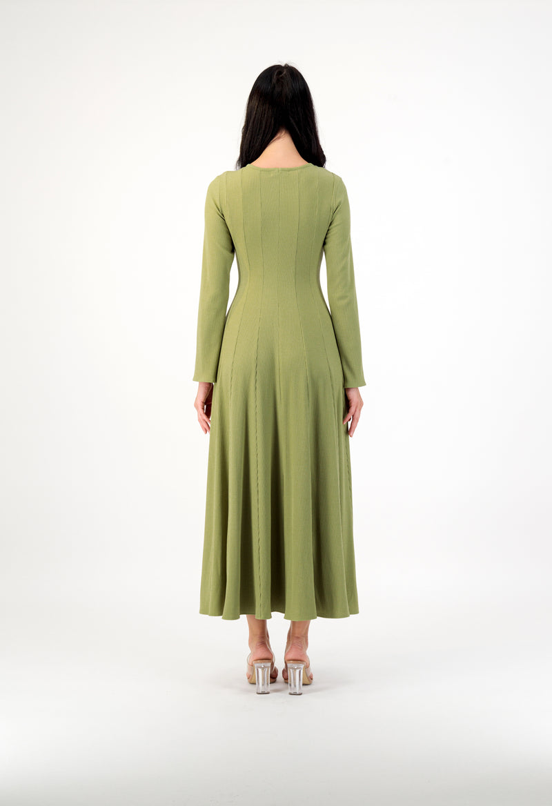 SEAMED A-LINE RIBBED DRESS